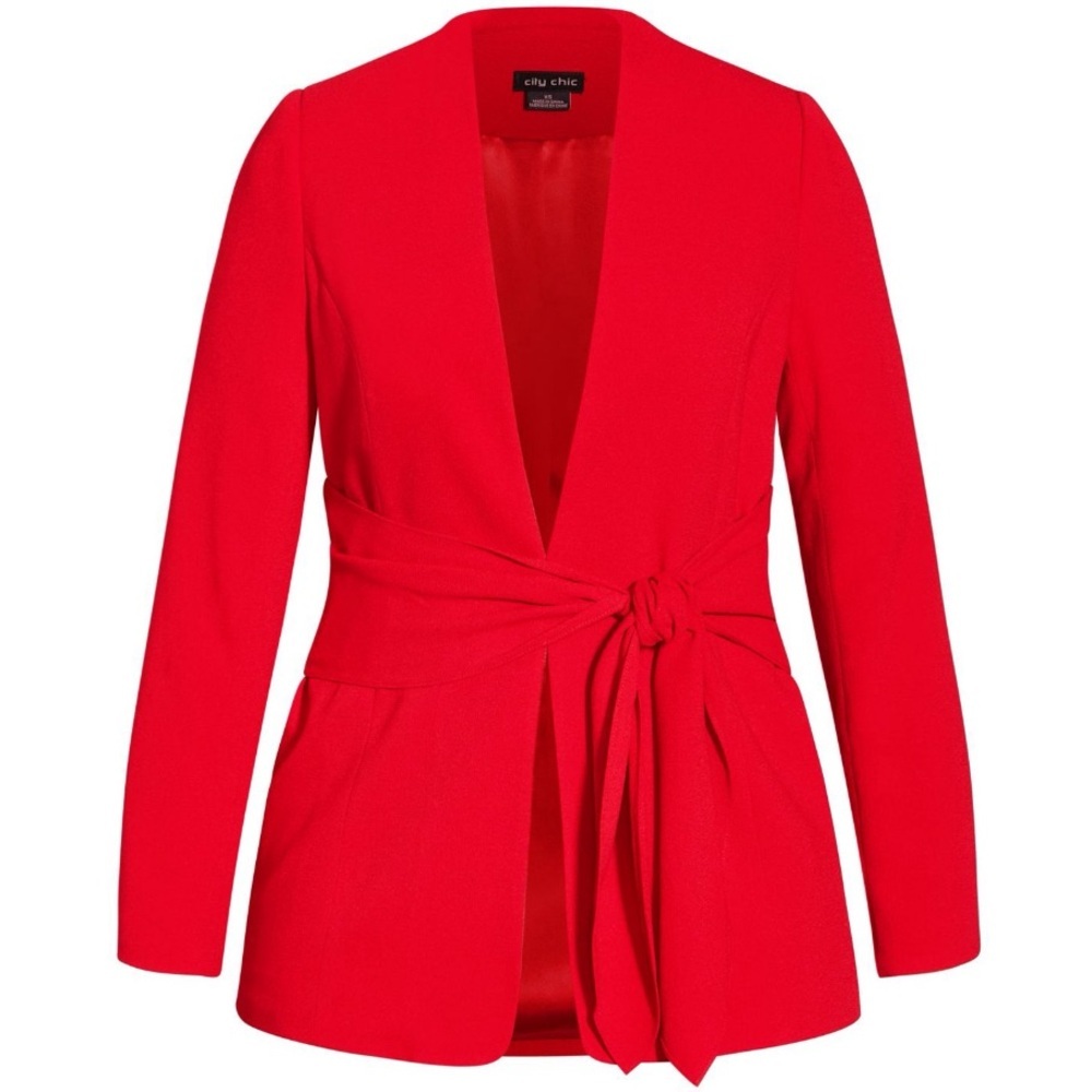 City Chic Collarless Fully Lined Tie Front Jacket Blazer Red Size 18 - Picture 3 of 13